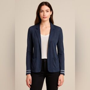 Majestic Filatures Navy Linen Knit Open Blazer Size 2